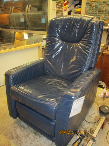 Relaxfauteuil blauw leder  5 motoren + sta op