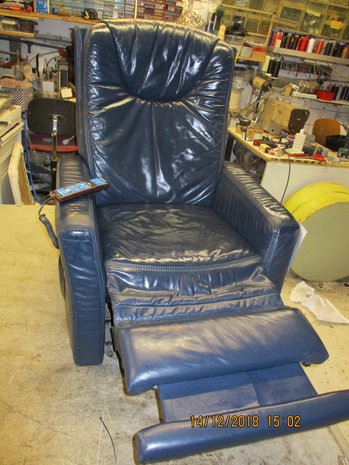 Relaxfauteuil blauw leder  5 motoren + sta op